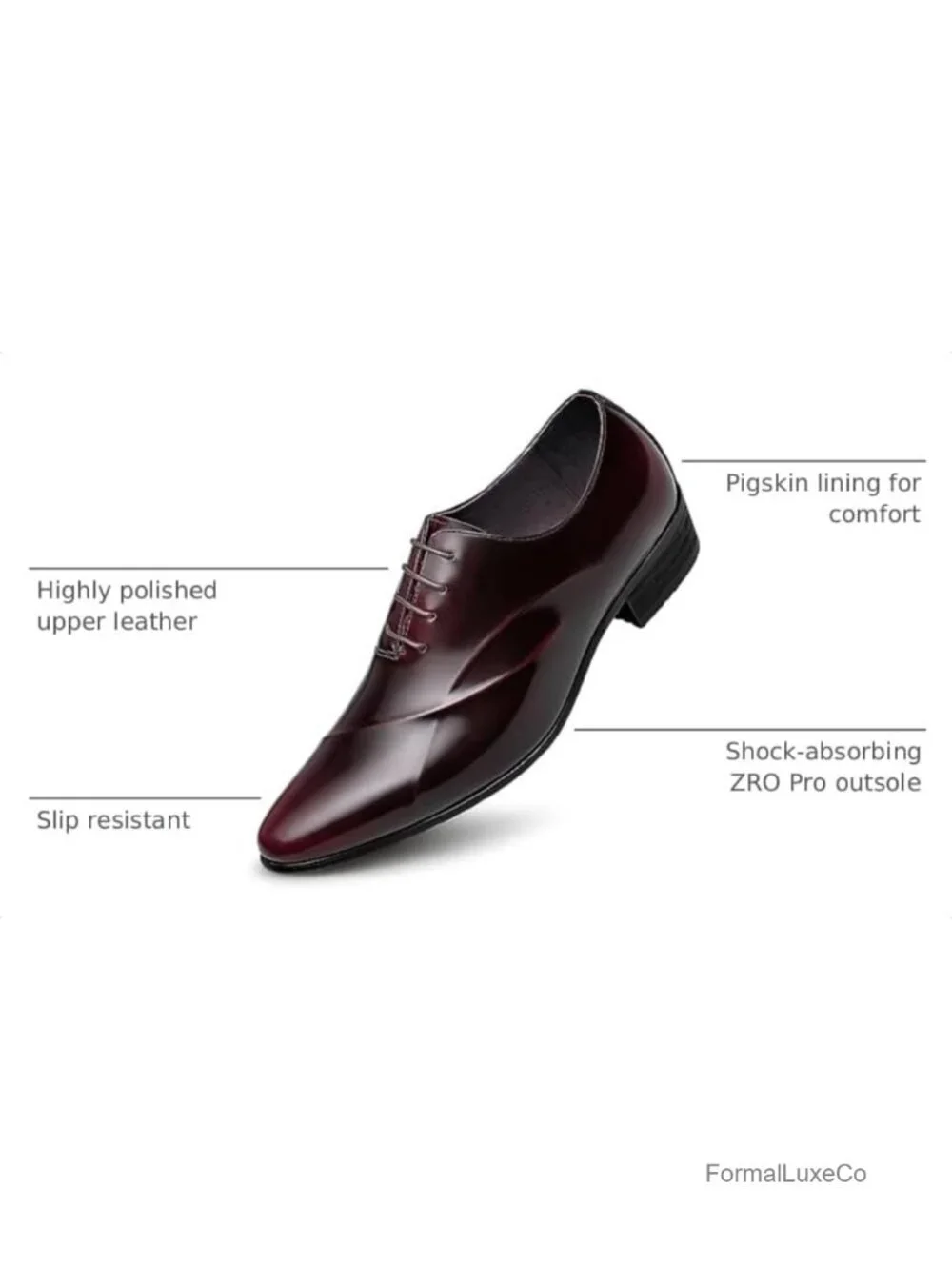 Men's Leather Pointed Toe Lace Up Oxford Dress Shoes Slip Resistant